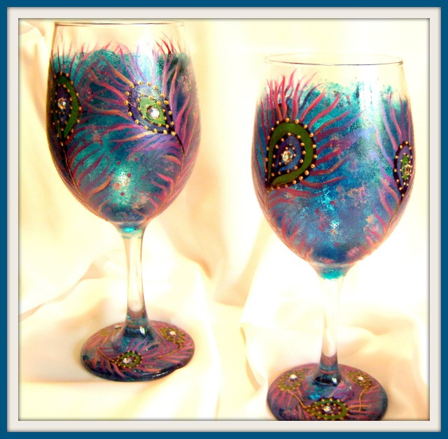 Peacock wine glass